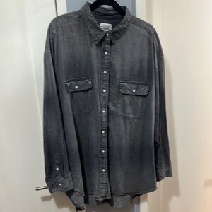 Aerie Faded Black Denim Button Up Cotton Shirt Sz XL